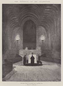 Les funérailles de M. Gladstone, la mise en bière dans Westminster Hall, une veillée de minuit - William Barnes Wollen